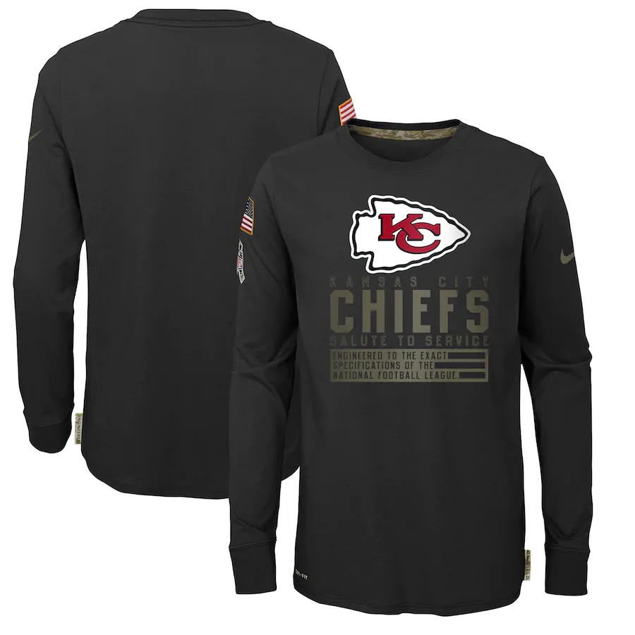 Nike Kansas City Chiefs Youth Black Salute to Service Long Sleeve TShirt